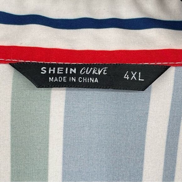 SHEIN Curve Women’s Rainbow Striped Collared Short Sleeve Button Front Top 4XL - Picture 4 of 11